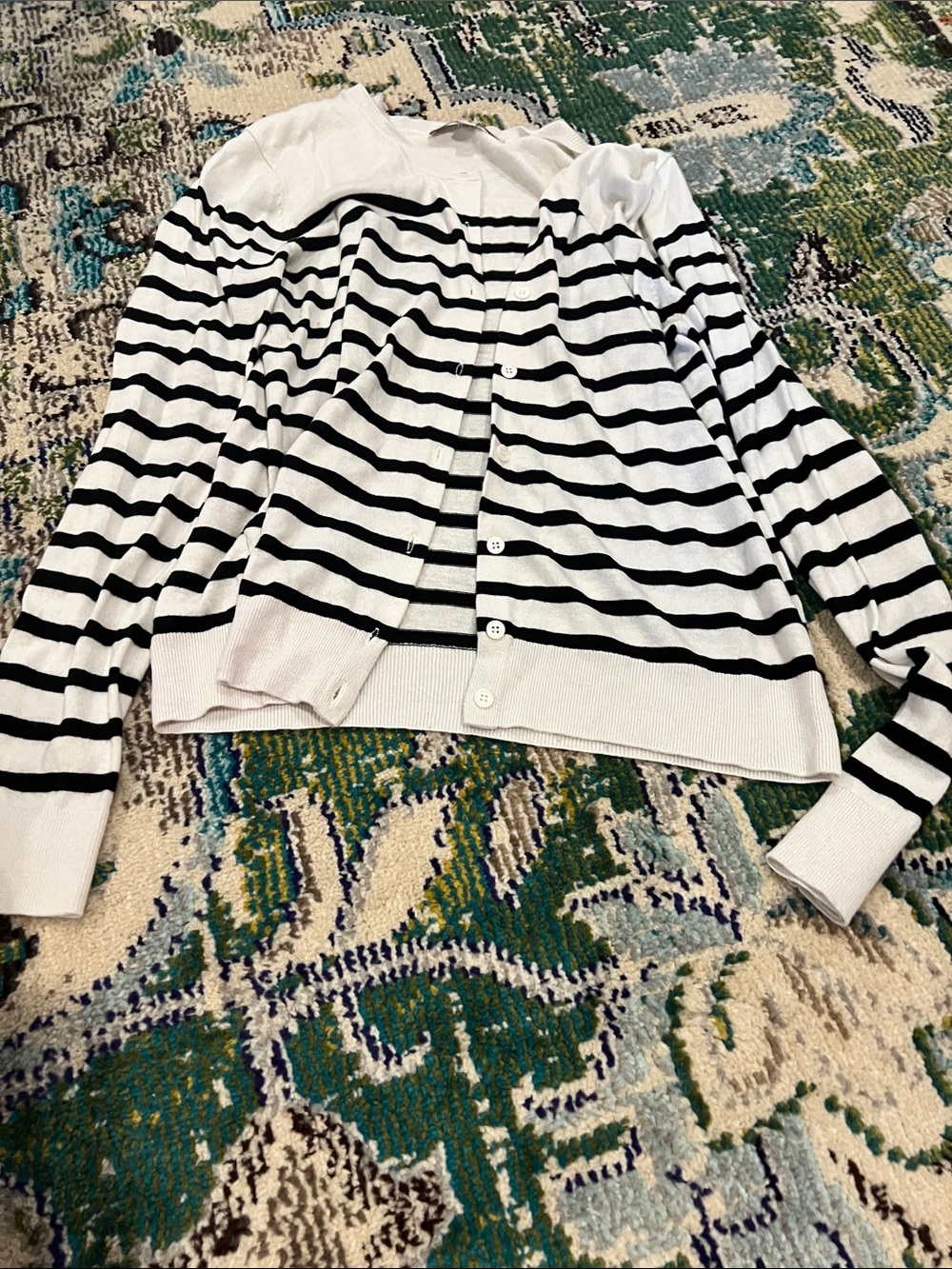 Classic Black & White Stripe Button-Front Women's Sweater